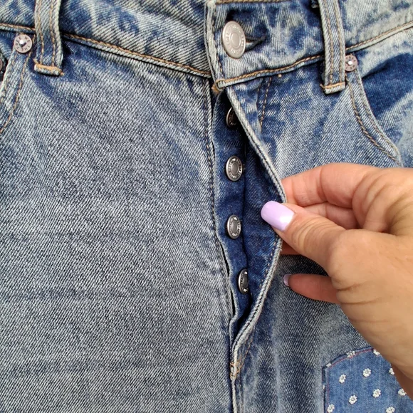 Free People We The Free Belladonna Patchwork Bootcut Jeans Boho Distressed Denim - Picture 7 of 14